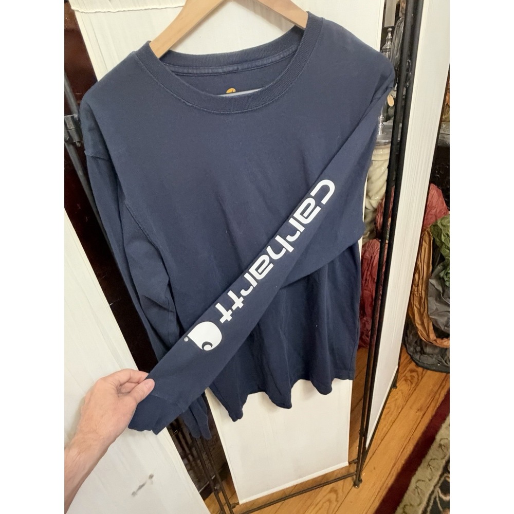 Carhartt K231 Mens Small Navy Original Fit Long Sleeve Logo T Shirt Workwea